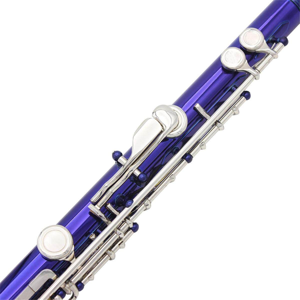 16 Holes Key Flute Cupronickel Plated Silver Woodwind Instrument With Cleaning Cloth Padded Case Blue (blue)