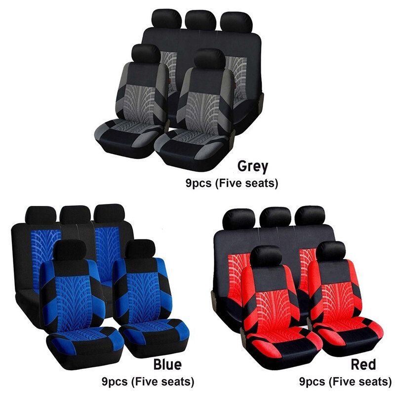(1/2/5-seater) 5mm Breathable Car Seat Cover All-season Auto Protector Interior Front Seat Rear Seat Back Seat Cushion Cover W/ Separate Headrest Cover For Car Truck SUV Van BLK+GREY (5-seaters)