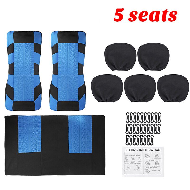 (1/2/5-seater) 5mm Breathable Car Seat Cover All-season Auto Protector Interior Front Seat Rear Seat Back Seat Cushion Cover W/ Separate Headrest Cover For Car Truck SUV Van BLK+GREY (5-seaters)