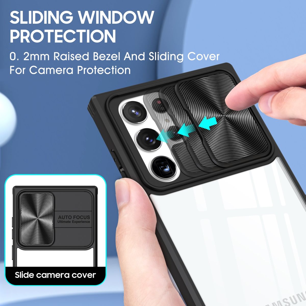 For Samsung Galaxy S22 Ultra 5G 360 Degree Full Coverage Sliding Camshield Phone Case(Black)
