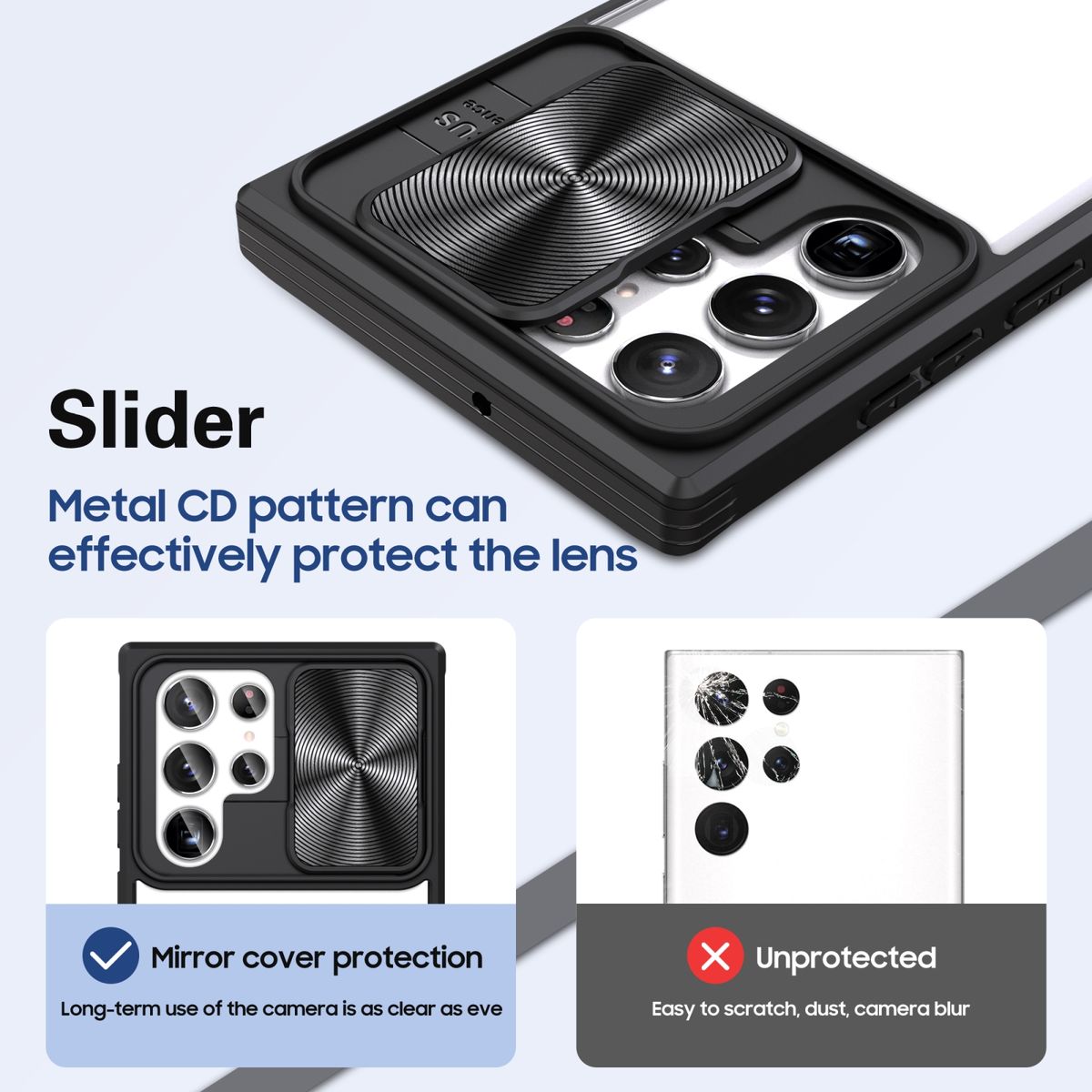 For Samsung Galaxy S22 Ultra 5G 360 Degree Full Coverage Sliding Camshield Phone Case(Black)