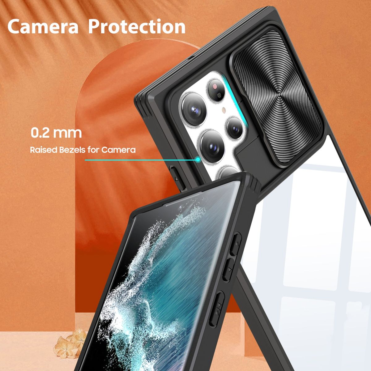 For Samsung Galaxy S22 Ultra 5G 360 Degree Full Coverage Sliding Camshield Phone Case(Black)