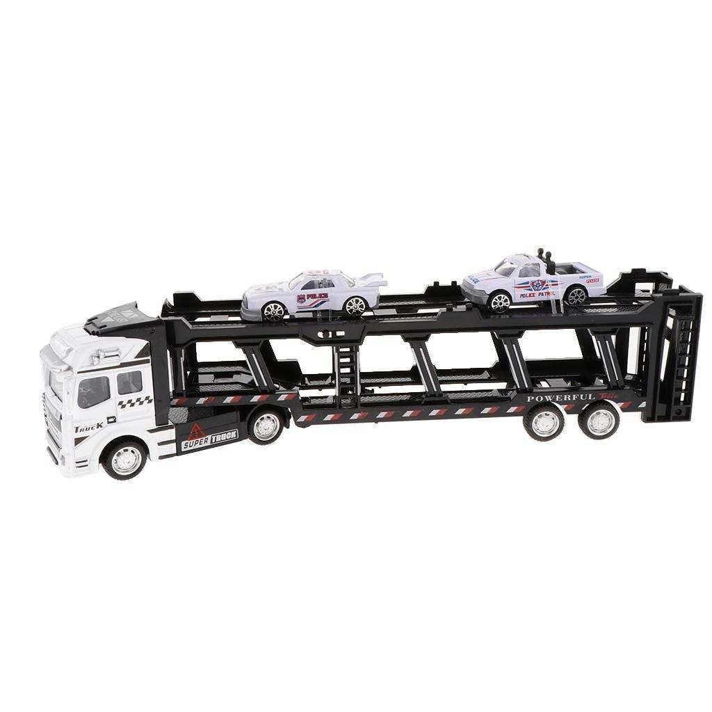 Friction Powered Transport Car Carrier Truck Toy Pull Back Cars White