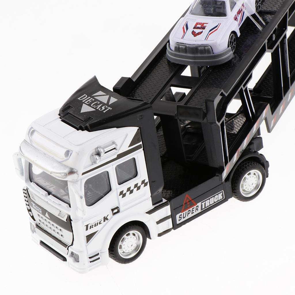 Friction Powered Transport Car Carrier Truck Toy Pull Back Cars White