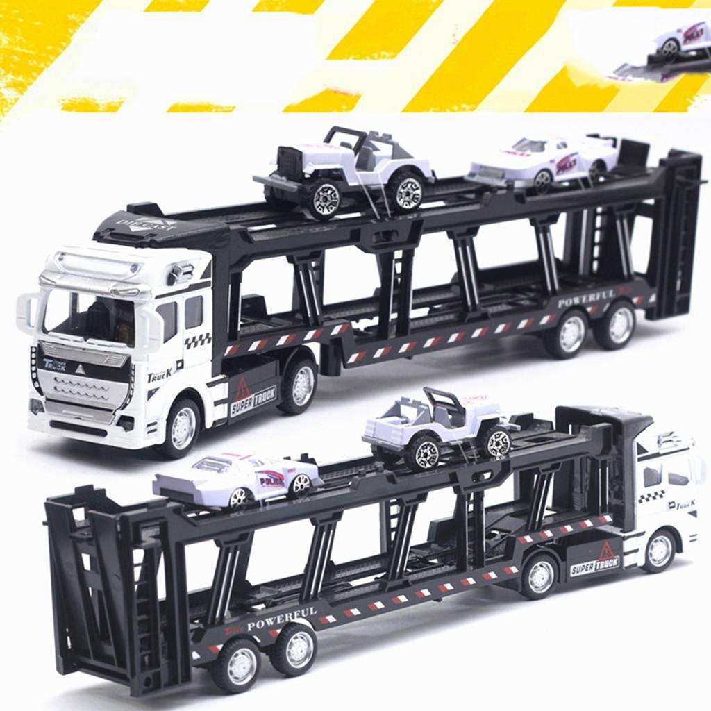 Friction Powered Transport Car Carrier Truck Toy Pull Back Cars White