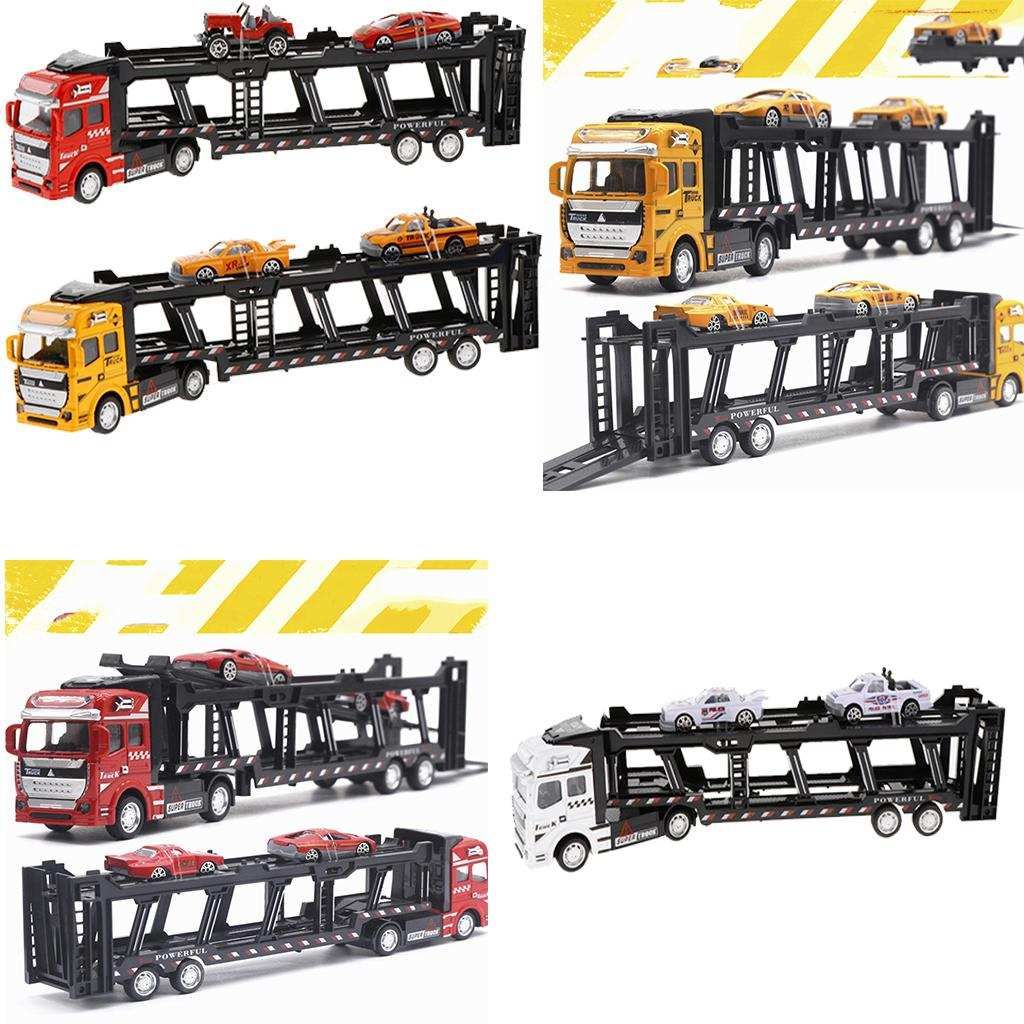 Friction Powered Transport Car Carrier Truck Toy Pull Back Cars White