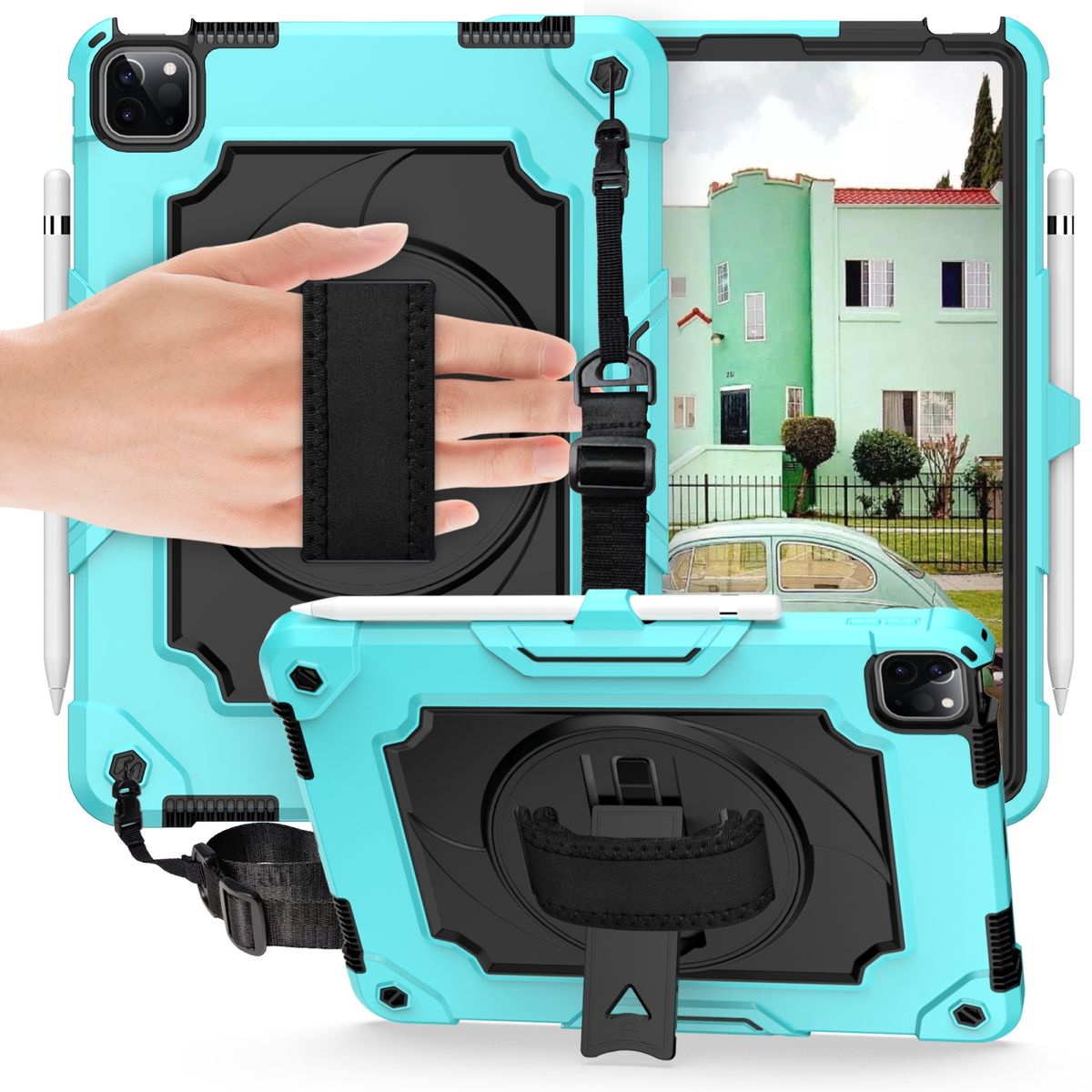 Silicone+PC Case For IPad Air (2020) 10.9 / Pro 11 (2020)-Mint Green + Black