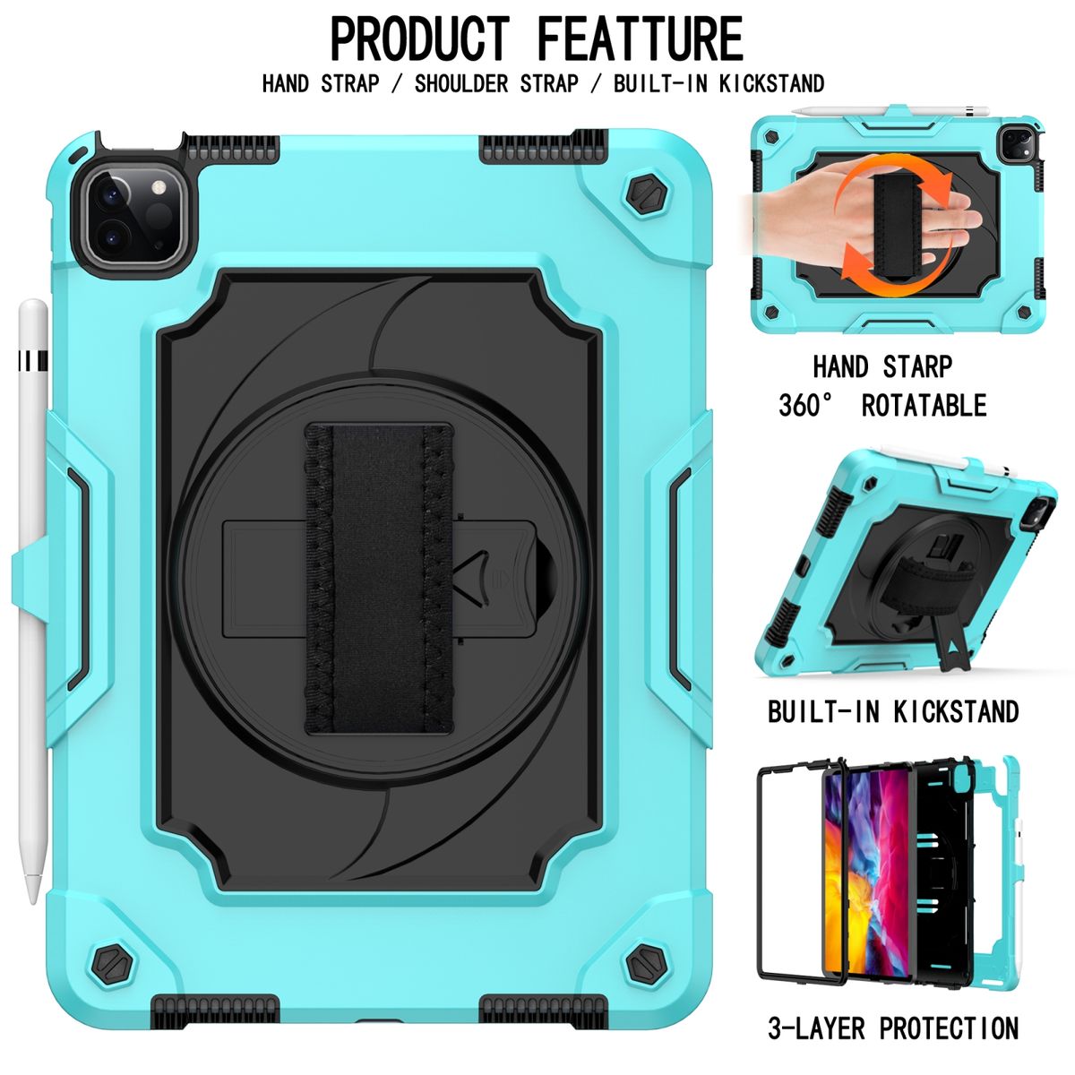 Silicone+PC Case For IPad Air (2020) 10.9 / Pro 11 (2020)-Mint Green + Black