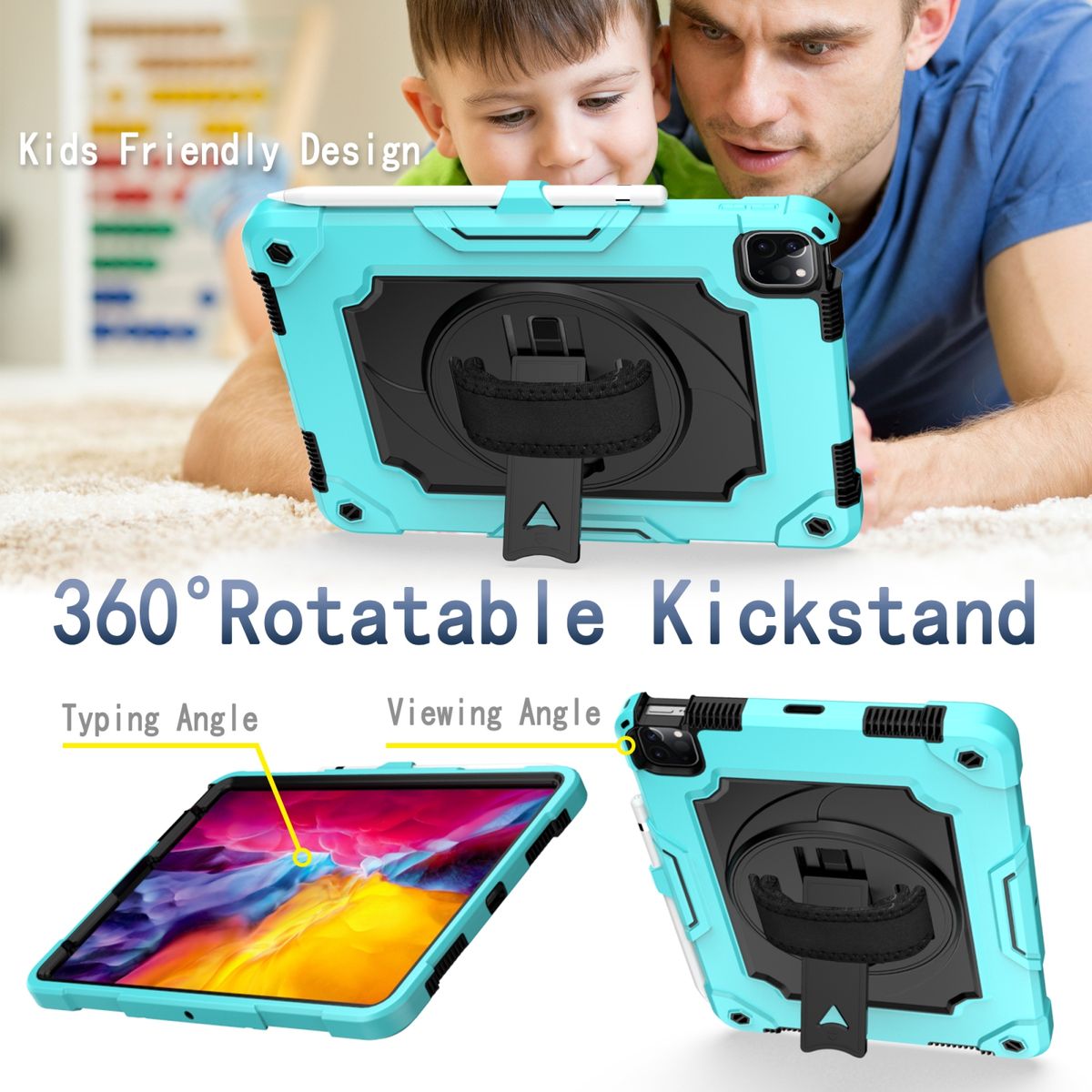 Silicone+PC Case For IPad Air (2020) 10.9 / Pro 11 (2020)-Mint Green + Black