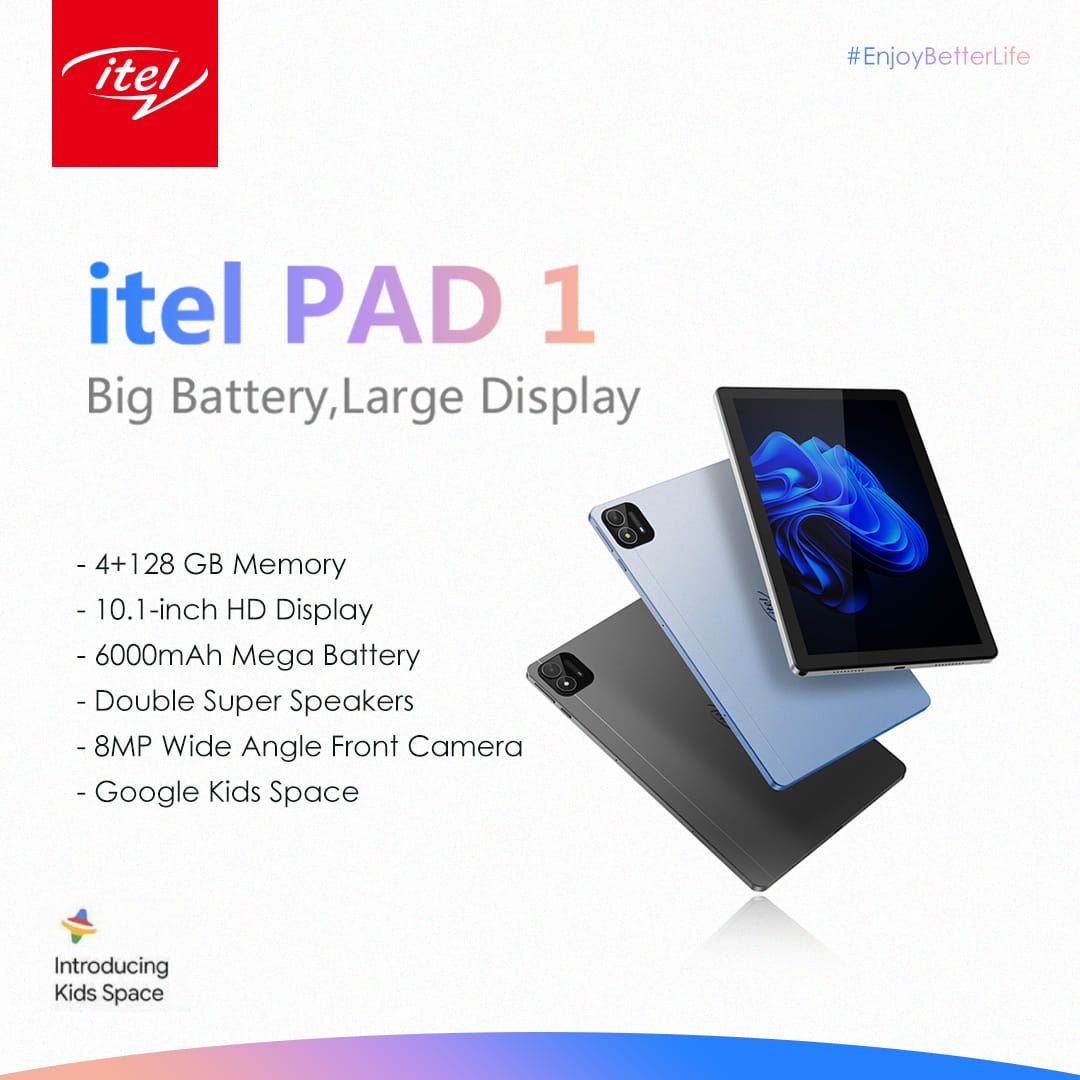 Pad 1 4G (P10001L) 10.1" Screen, 4GB RAM + 128GB ROM, 6000mAh, Android 12, 5MP + 8MP Camera, 4G Tablet - Grey+ Free Case