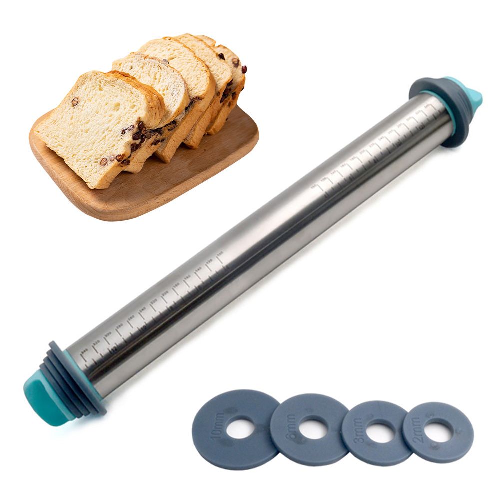 Rolling Pin For Baking Removable Ring Adjustable Stainless