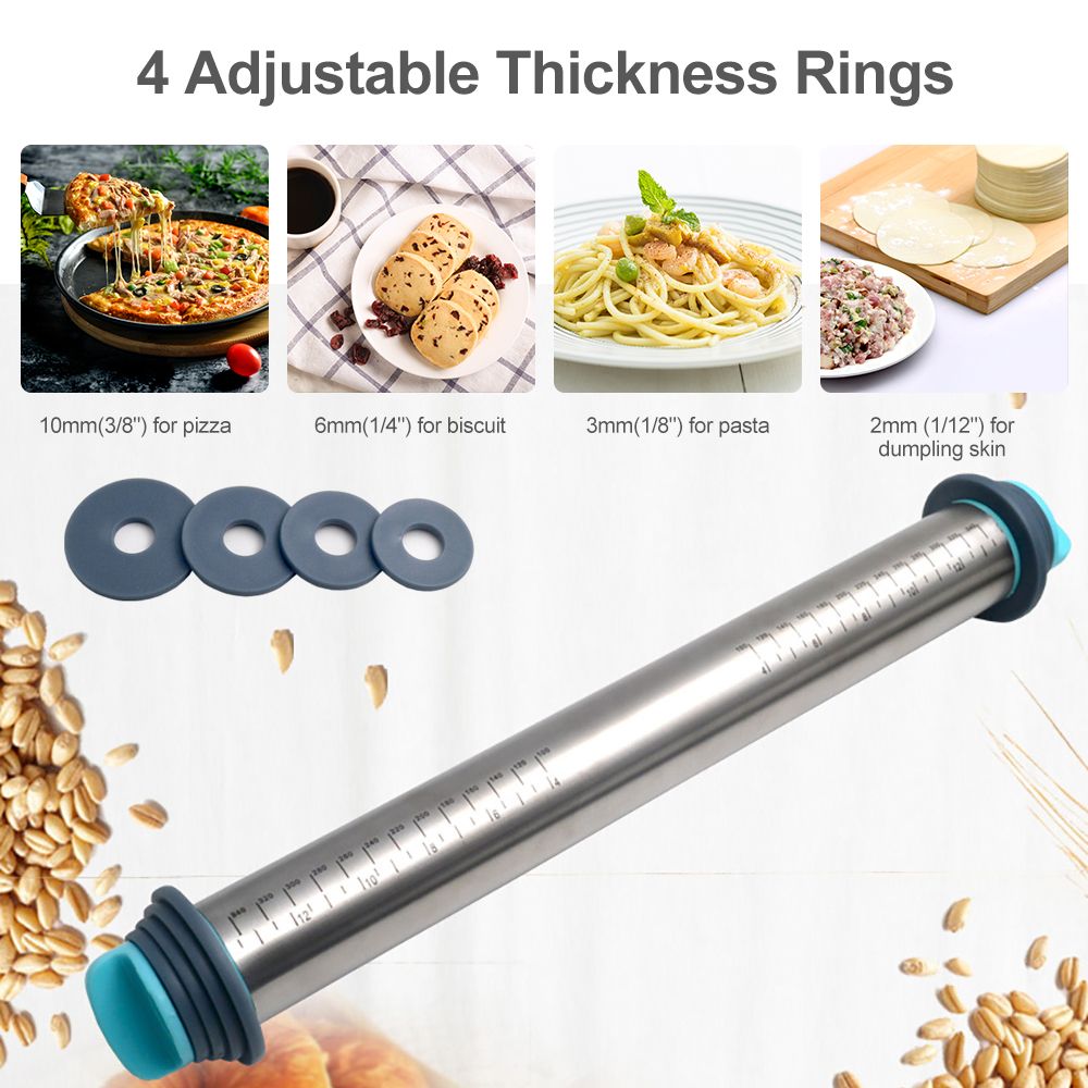 Rolling Pin For Baking Removable Ring Adjustable Stainless