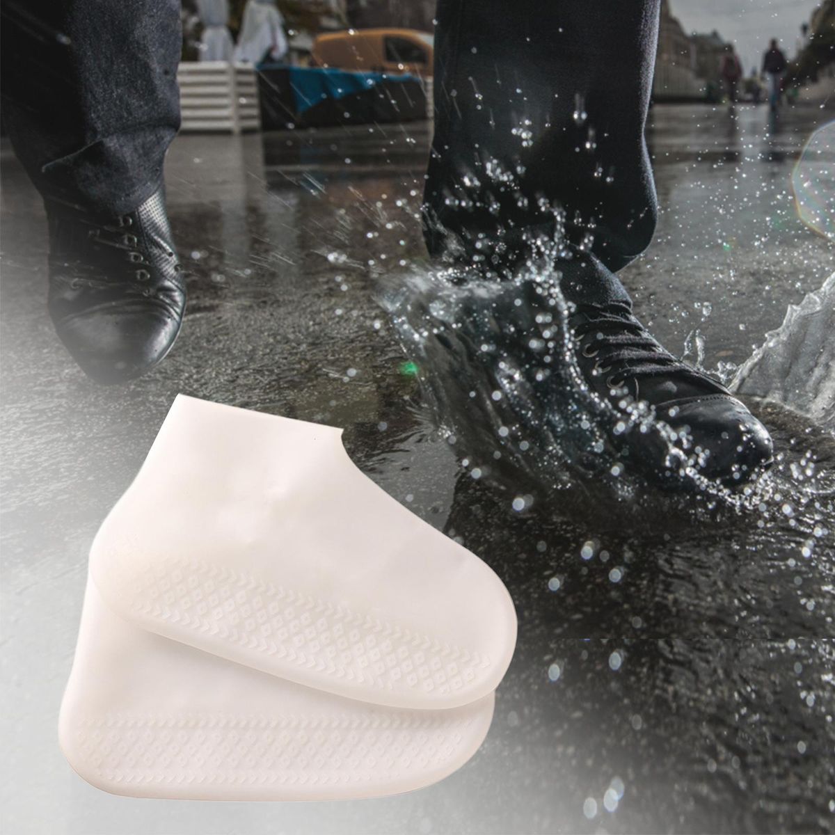Silicone Waterproof Shoe Covers Foldable Durable White