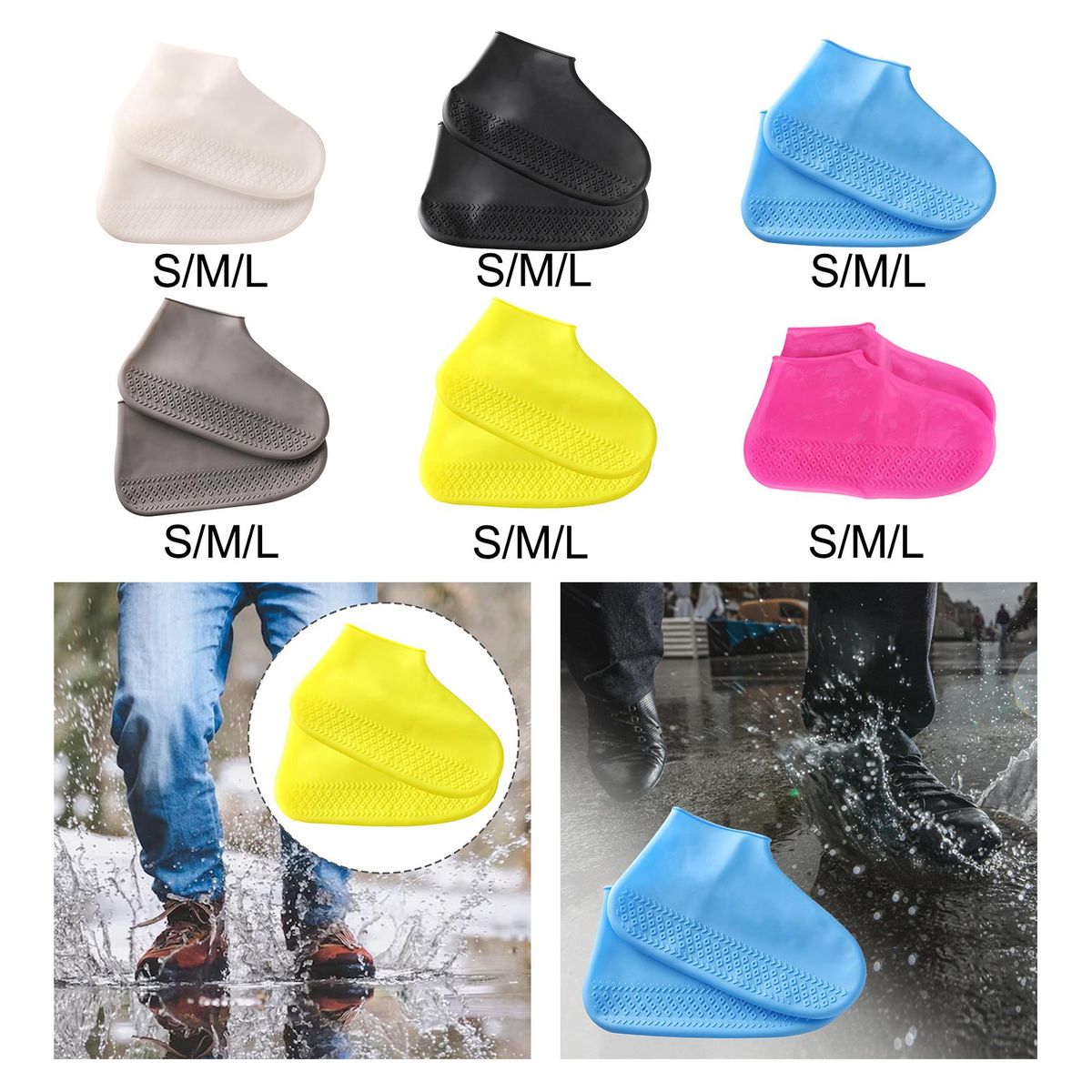 Silicone Waterproof Shoe Covers Foldable Durable White