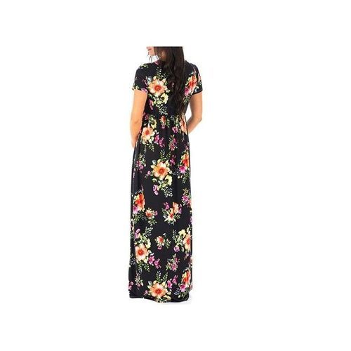 Short Sleeve Cross V-neck Pregnant Women Dress - Black