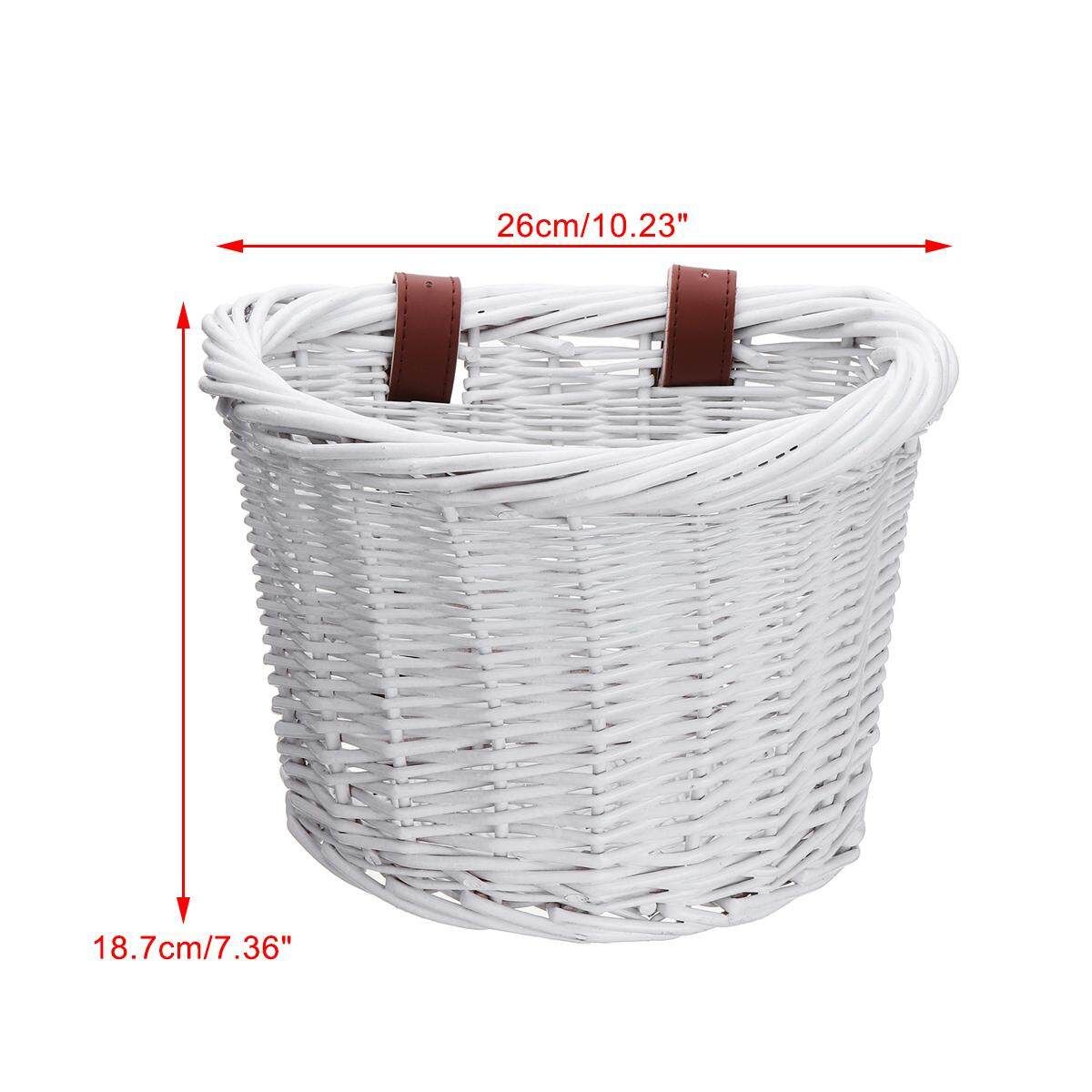 Kids Wicker Bike Bicycle Front Handlebar Basket Shopping With Adjustable Straps White
