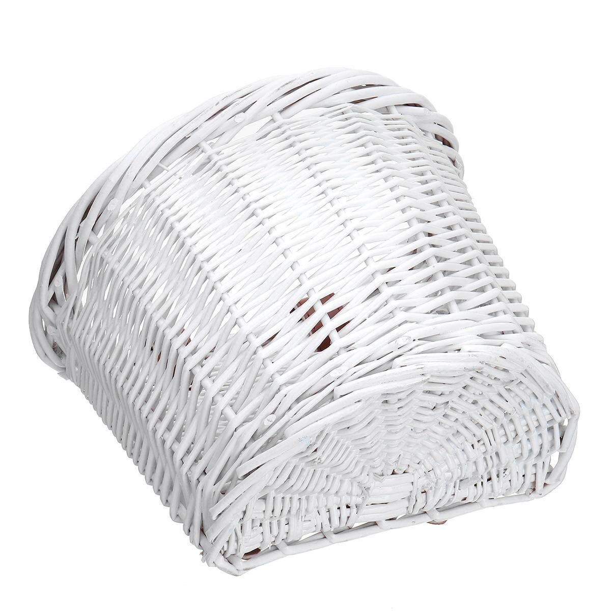 Kids Wicker Bike Bicycle Front Handlebar Basket Shopping With Adjustable Straps White