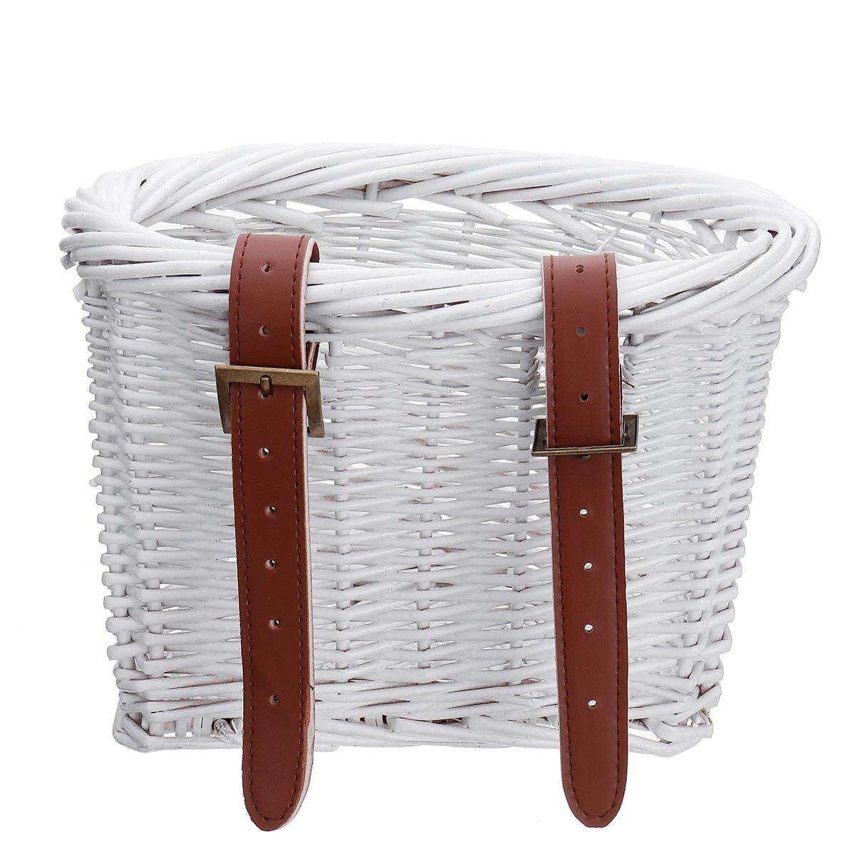 Kids Wicker Bike Bicycle Front Handlebar Basket Shopping With Adjustable Straps White