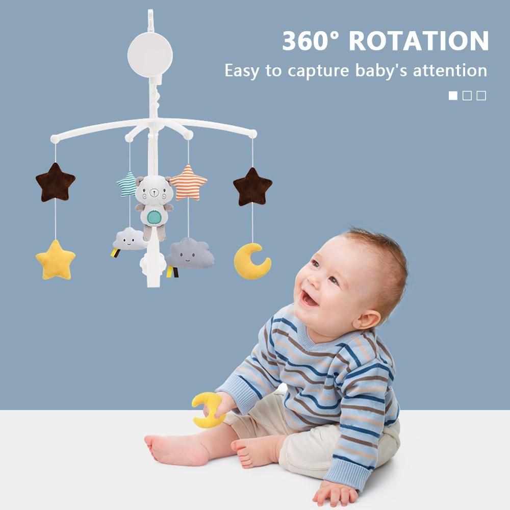 Musical Baby Crib Mobile with Hanging Rotating Toys Infant Bed Decoration for Baby Boys Girls