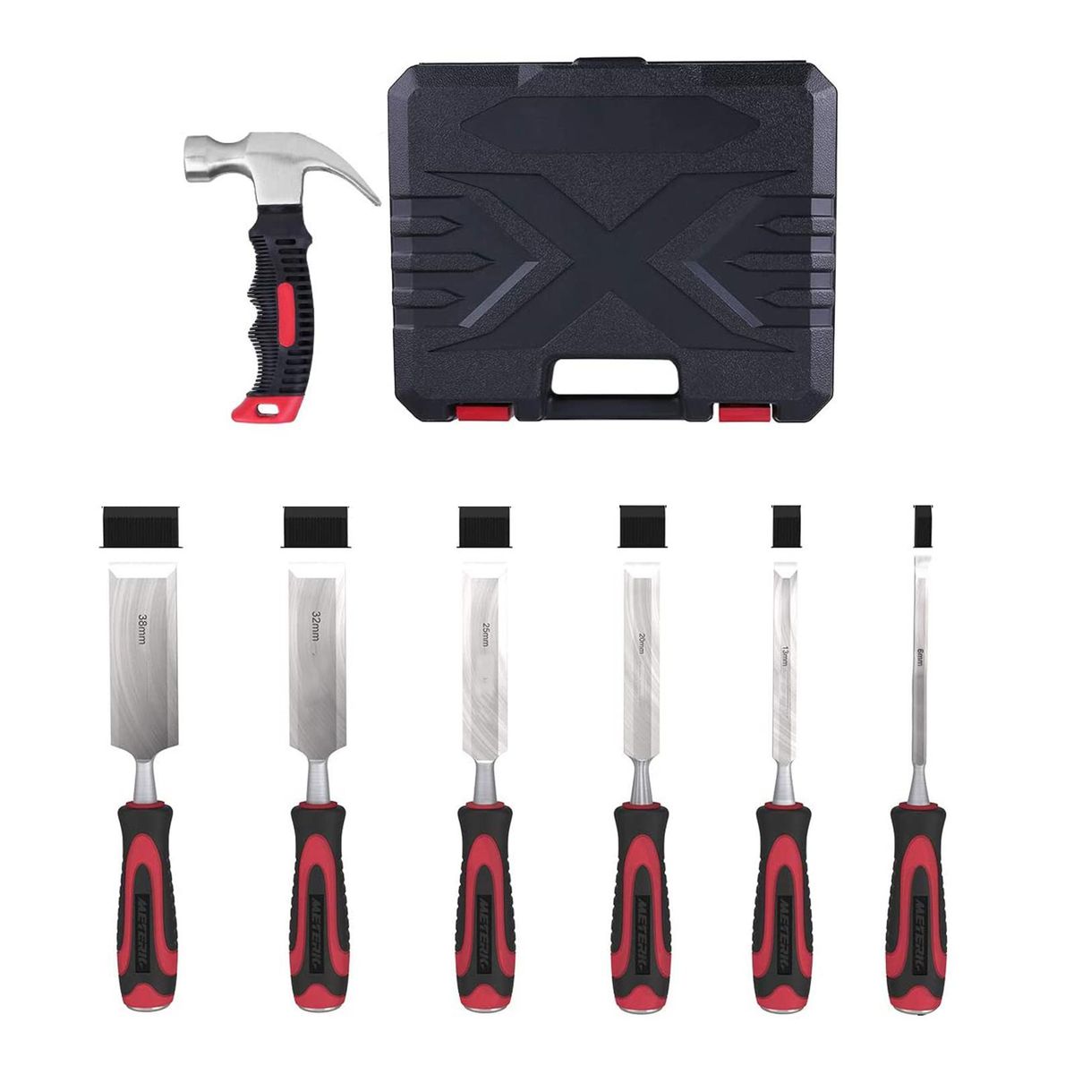 Meterk 8pcs Wood Chisel Set with Hammer Wood Carving Tools with Storage Case Non-slip Handle for Carving Woodworking Anti-Rust