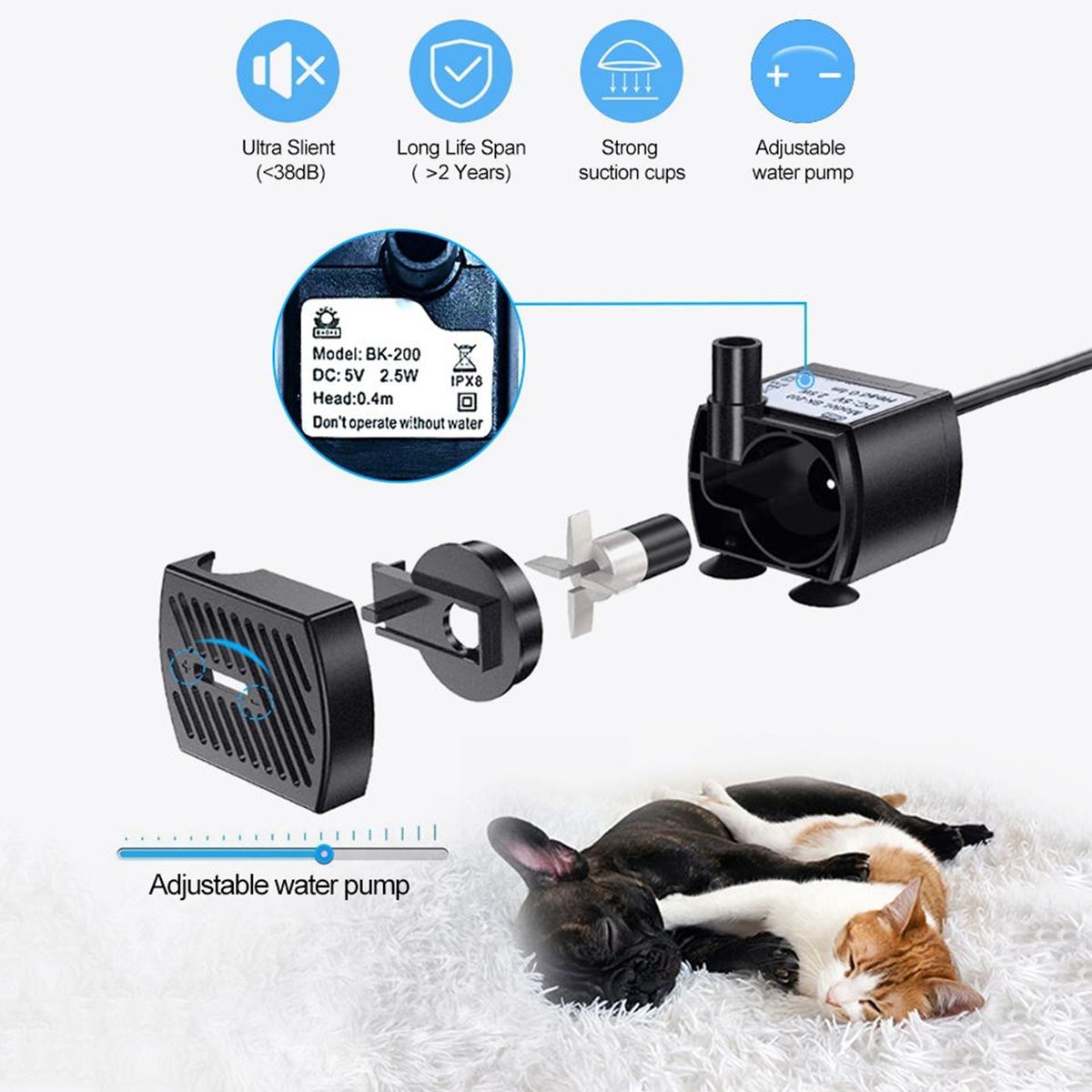 2.4L Cat Water Fountain With Night Night Auto Power Off Pet