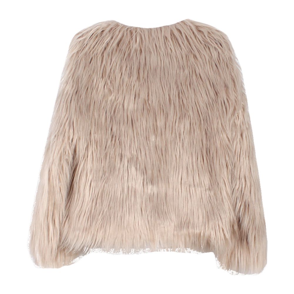 Winter Women Coat Solid Color Long Sleeve Fluffy Outerwear Short Jacket Hairy Warm Overcoat-khaki