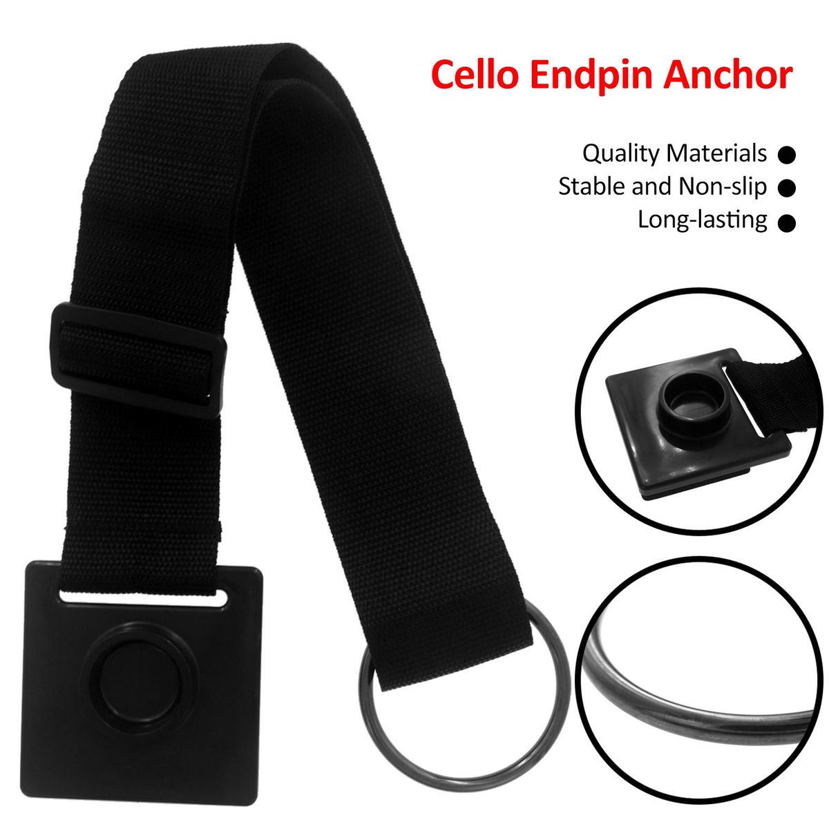 Cello Endpin Anchor Cello Antiskid Device Adjustable Strap Non-slip Stopper Holder Stand with O-ring and Anti-Scratch Sponge for Cellist Practice Performance