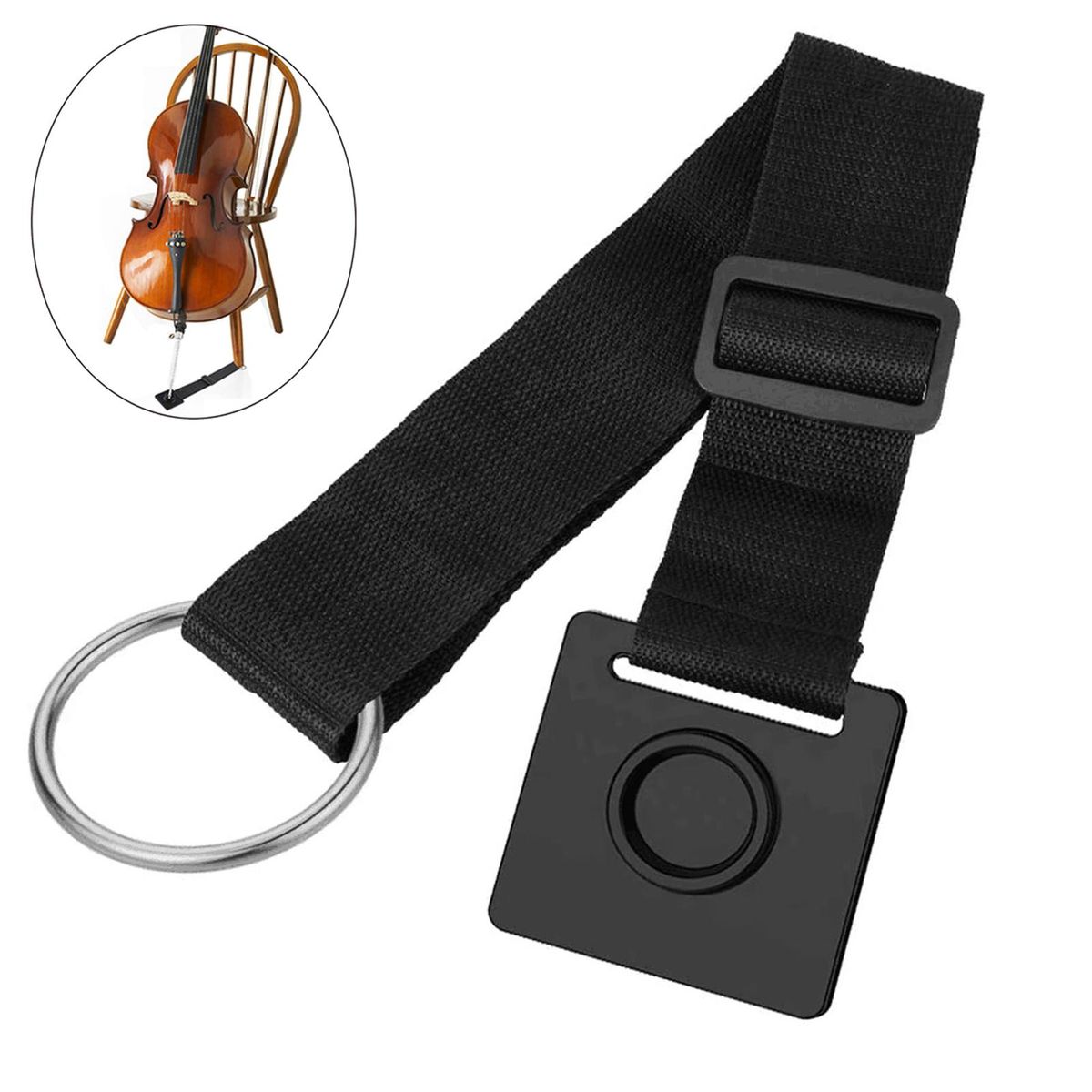 Cello Endpin Anchor Cello Antiskid Device Adjustable Strap Non-slip Stopper Holder Stand with O-ring and Anti-Scratch Sponge for Cellist Practice Performance