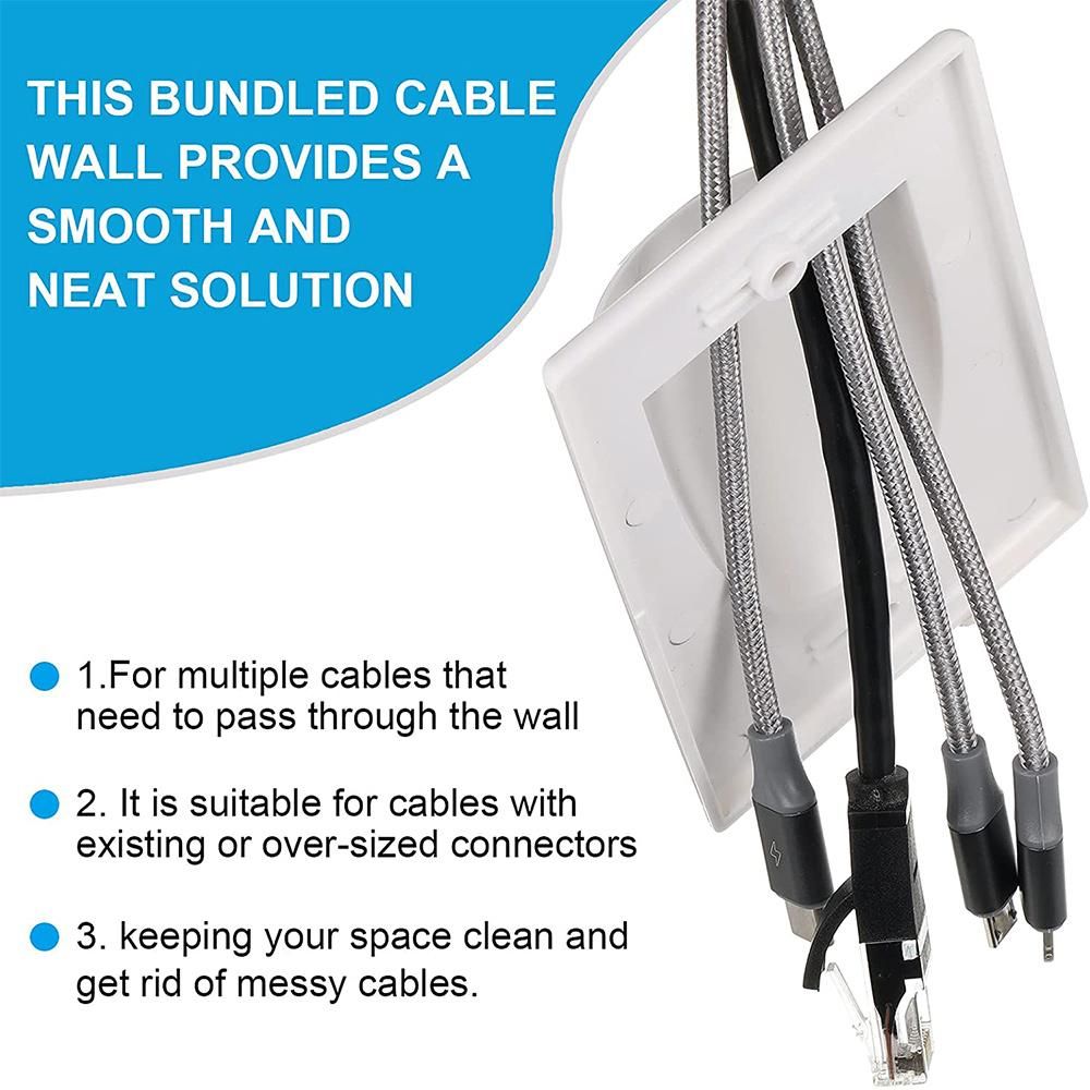 Single Gang Bundled Cable Wall Plate 1-Gang Recessed Low Voltage Cable Plate with Mounting Bracket (2-Pack, White)