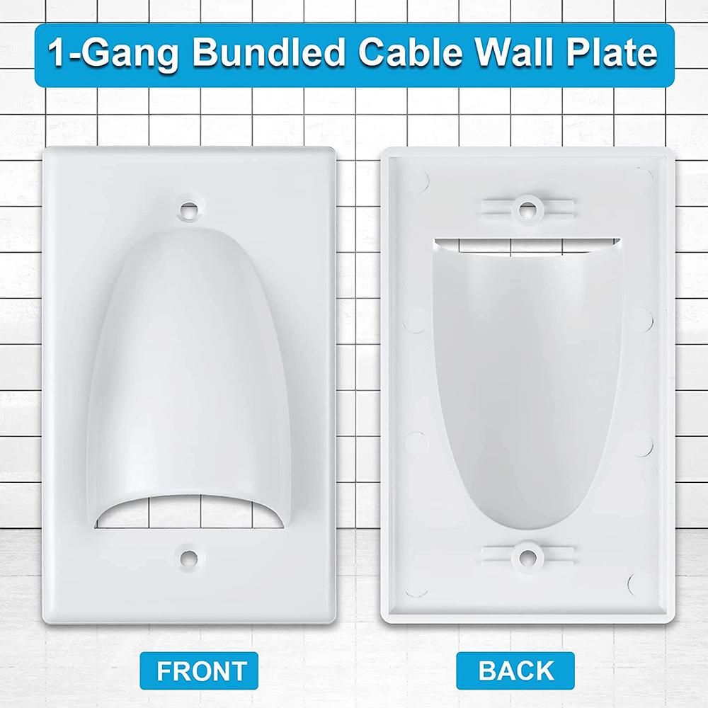 Single Gang Bundled Cable Wall Plate 1-Gang Recessed Low Voltage Cable Plate with Mounting Bracket (2-Pack, White)