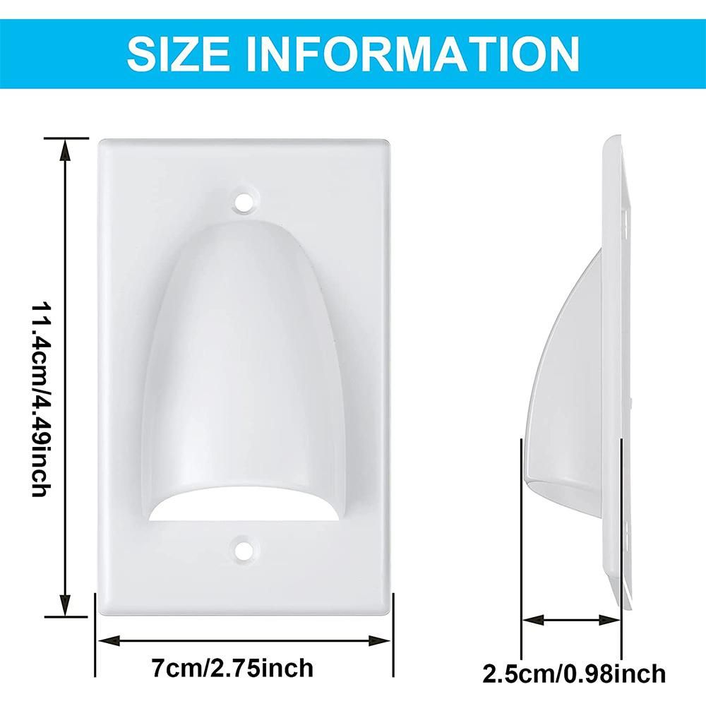 Single Gang Bundled Cable Wall Plate 1-Gang Recessed Low Voltage Cable Plate with Mounting Bracket (2-Pack, White)