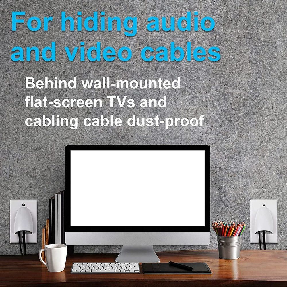 Single Gang Bundled Cable Wall Plate 1-Gang Recessed Low Voltage Cable Plate with Mounting Bracket (2-Pack, White)