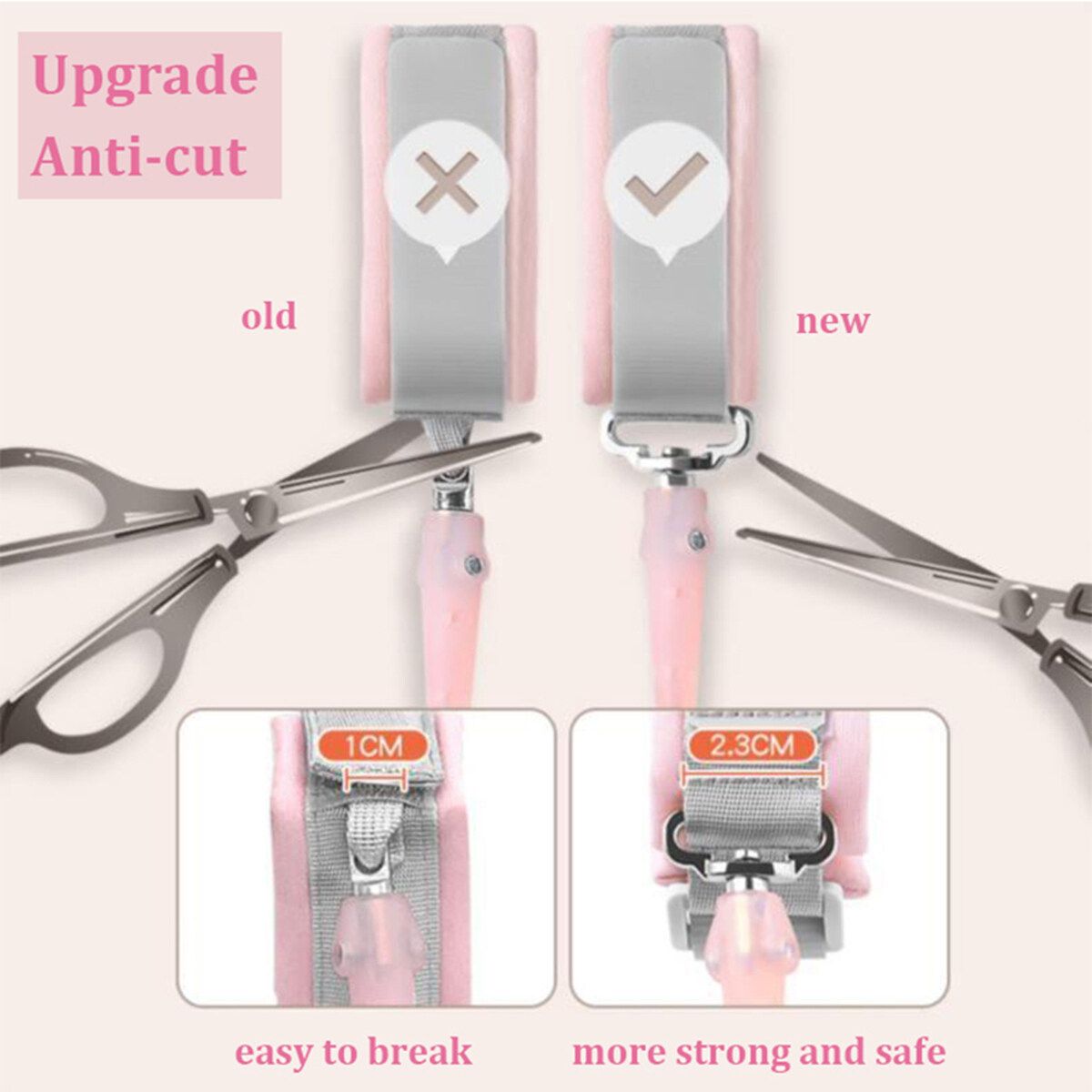 Baby Walking Harness Toddler Kids Anti-lost Safety Shoulder Strap Wrist Link Pink 2M