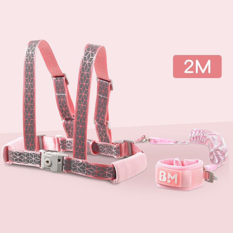 Baby Walking Harness Toddler Kids Anti-lost Safety Shoulder Strap Wrist Link Pink 2M