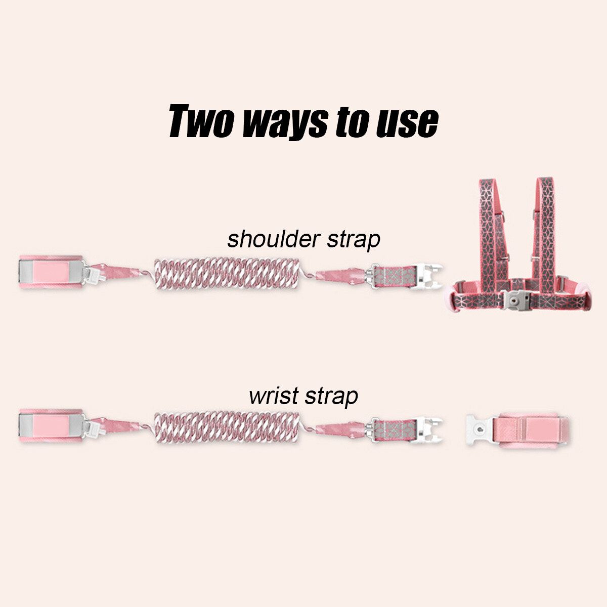 Baby Walking Harness Toddler Kids Anti-lost Safety Shoulder Strap Wrist Link Pink 2M