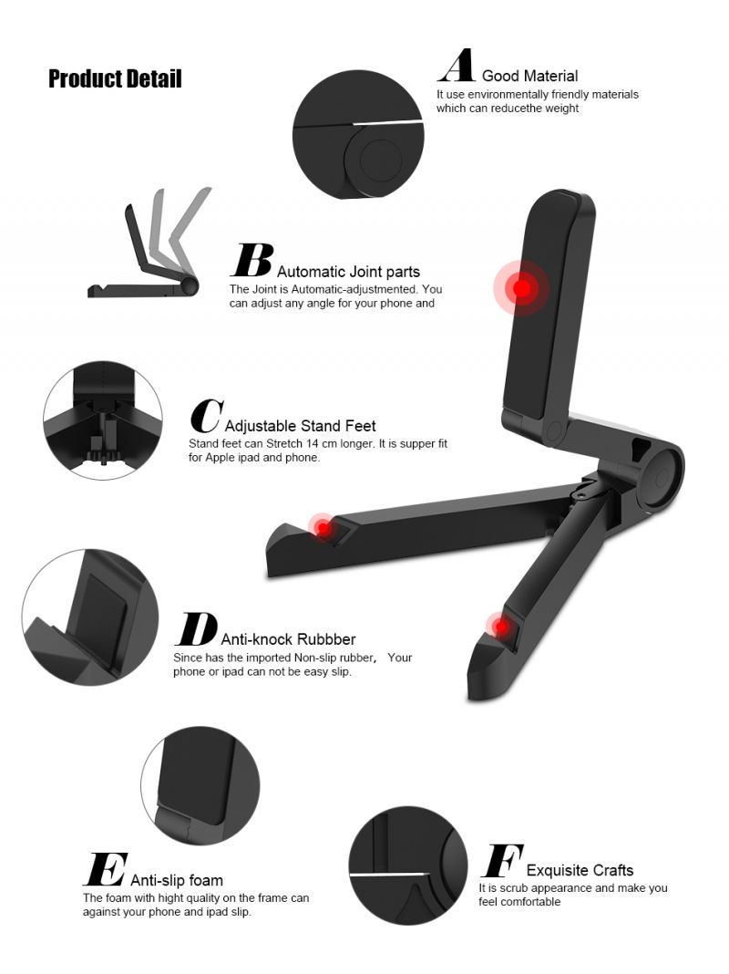 Mobile Phone Holder IPad Stand Tablet Adjustable Folding Portable Stand Black