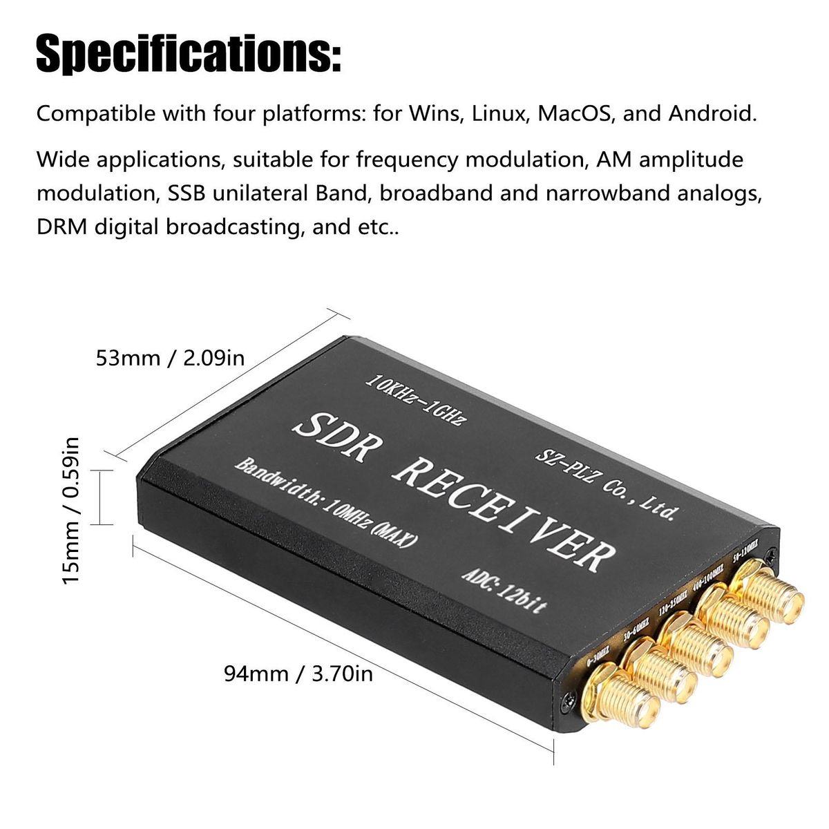 Msi2500 Msi001 Simplified Software Defined Radio Reciver 10kHz-1GHz Amateur Radio Receiving Moudle Circuit DIY Electronic Accessories with Metal Housing