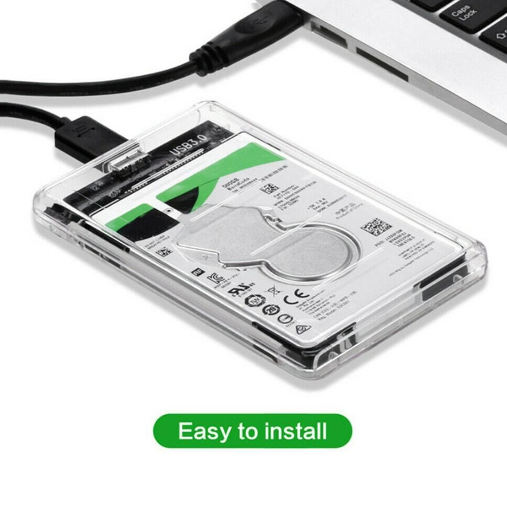 New High-Speed 2TB USB 3.0 to 2.5 Inch External Hard Drive SSD HDD Transparent Enclosure