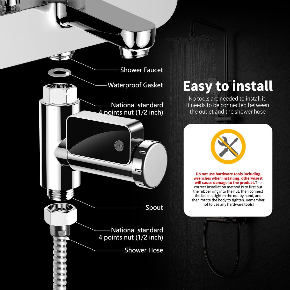 Digital Shower Thermometer Intelligent Water Temperature Meter Water Flow Power Thermometer Rotatable LED Display Screen Bath Water Temperature Monitor