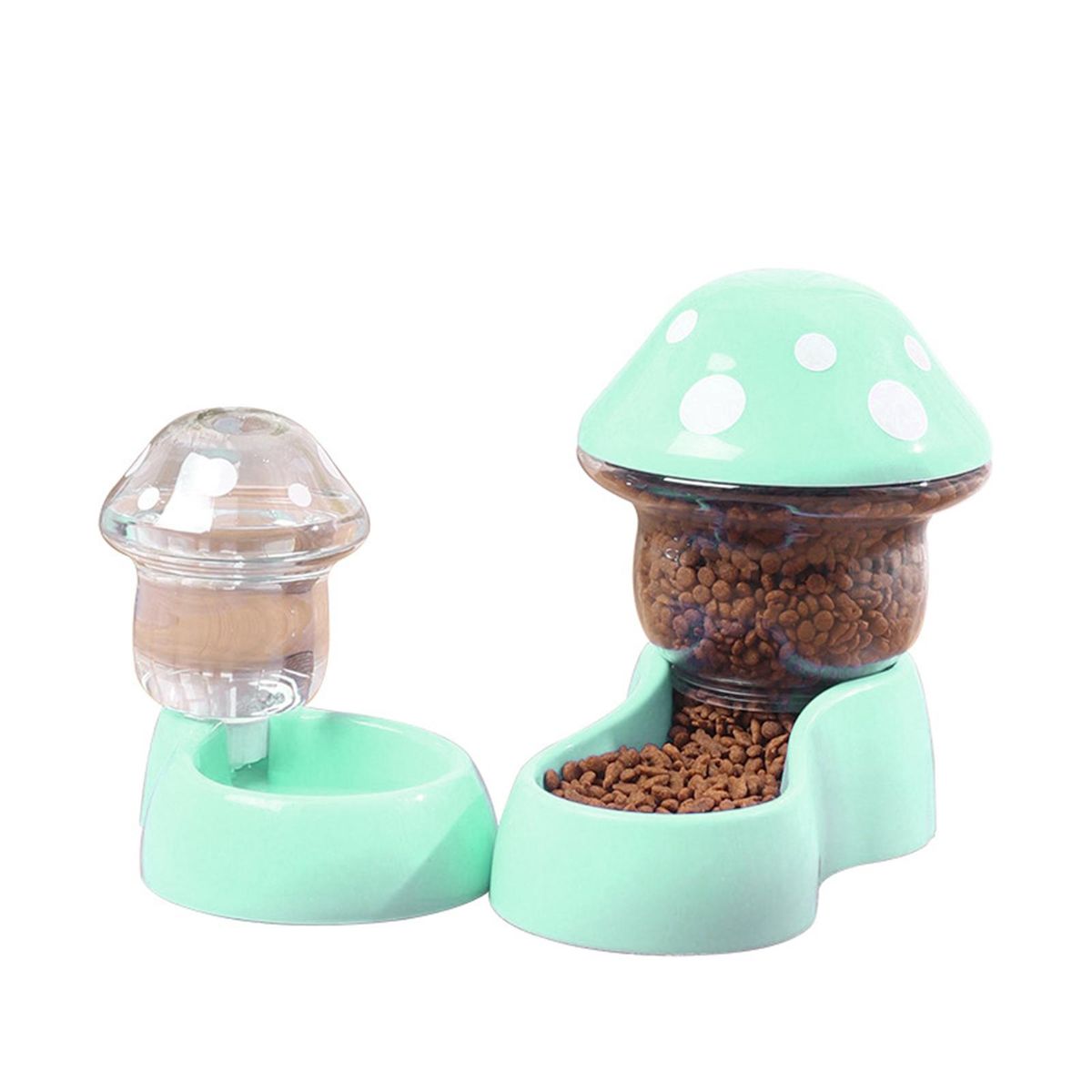 1 Set Dog Water Dispenser Mushroom Shape Pet Dog Cat Water Food Feeding Holder Green