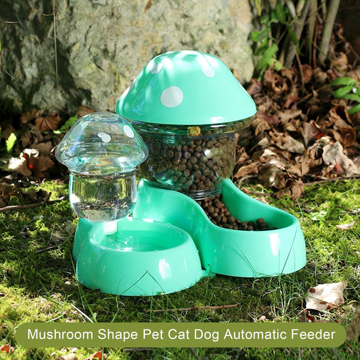 1 Set Dog Water Dispenser Mushroom Shape Pet Dog Cat Water Food Feeding Holder Green