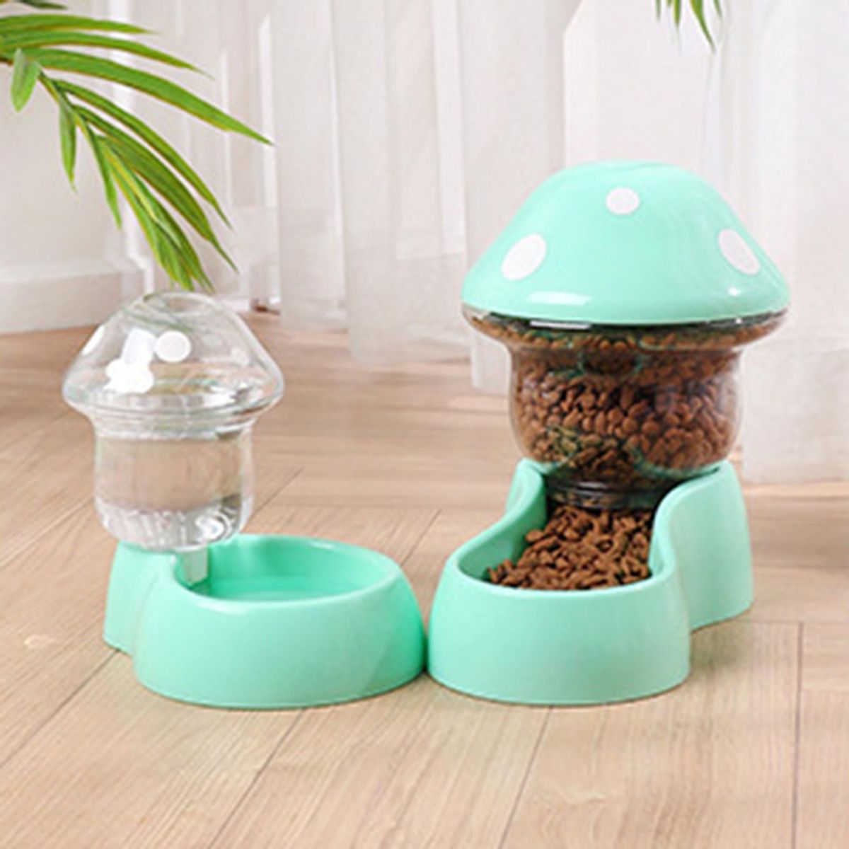 1 Set Dog Water Dispenser Mushroom Shape Pet Dog Cat Water Food Feeding Holder Green