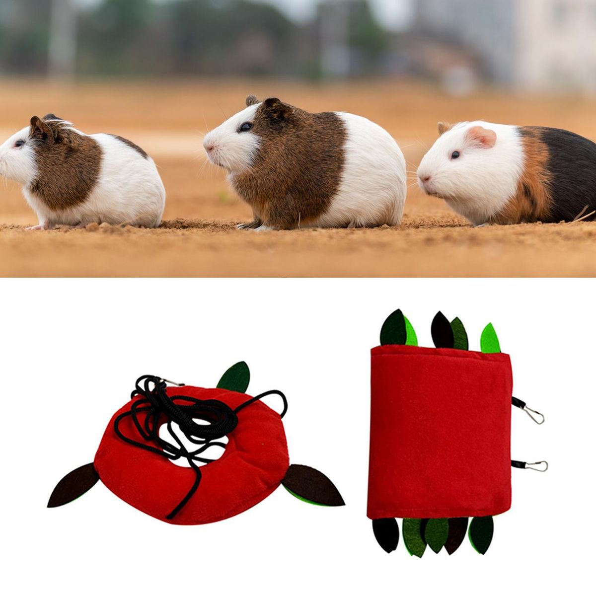 5Pcs Hamster Hammock Leaf Wood Design Small Animal Hammock Tunnel Red