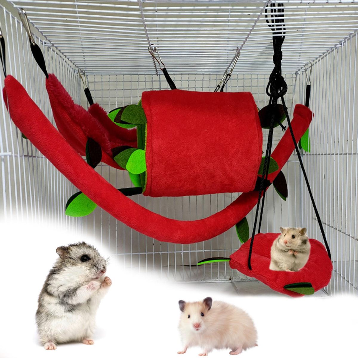 5Pcs Hamster Hammock Leaf Wood Design Small Animal Hammock Tunnel Red