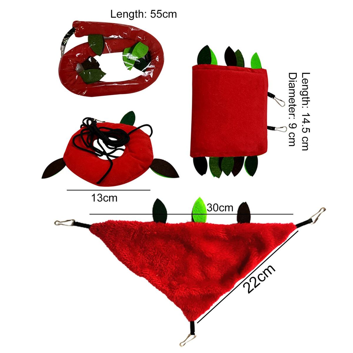 5Pcs Hamster Hammock Leaf Wood Design Small Animal Hammock Tunnel Red