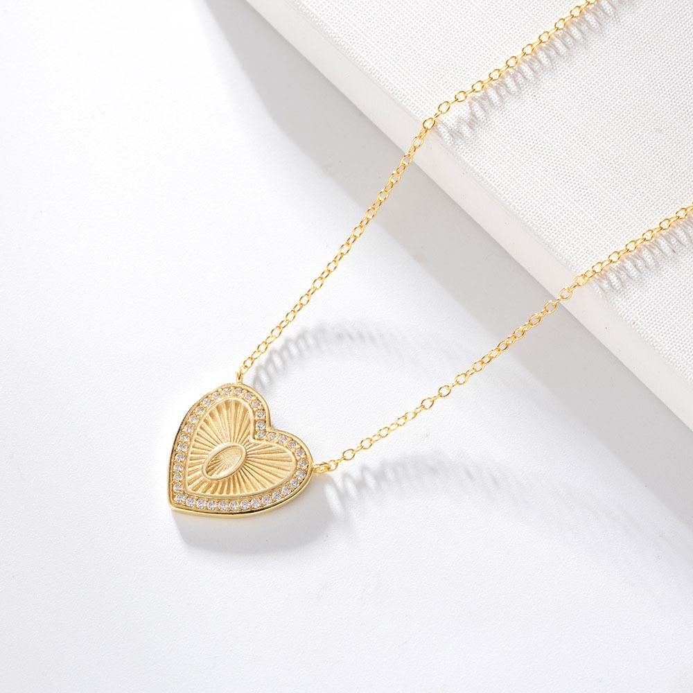 Peishang Simple Heart-Shaped Coin S925 Sterling Silver English Letter Necklace 26 Letters