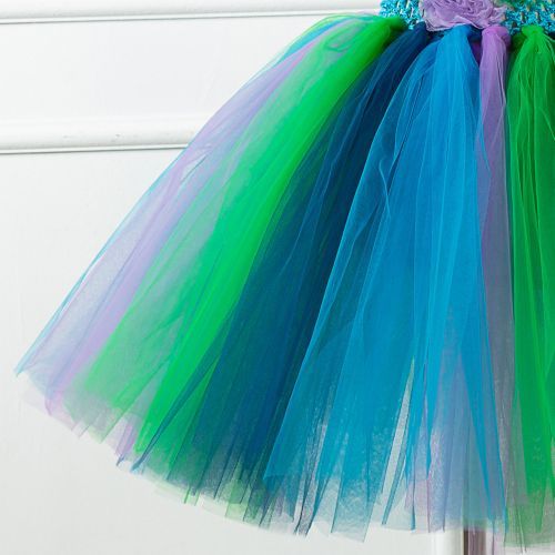 Girls' Dress [Peacock Feather*Net Yarn One-shoulder Skirt*Ballet]-Green