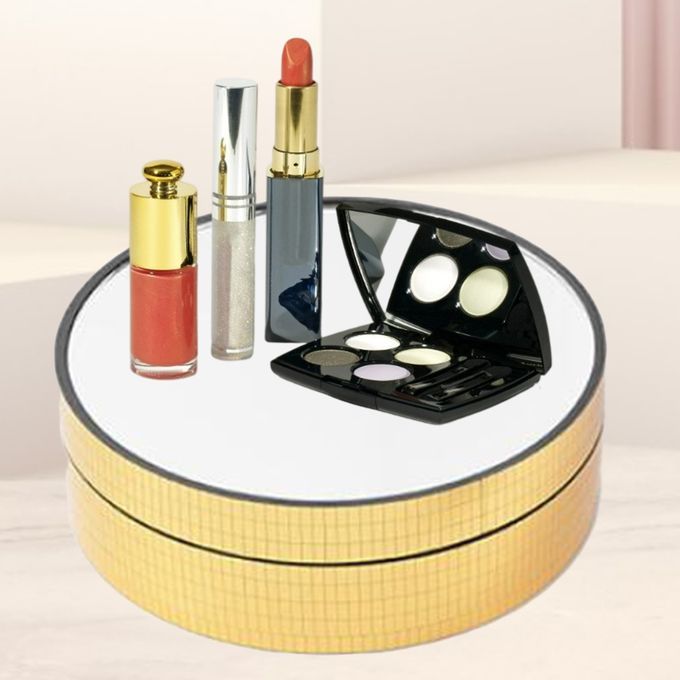 Rotating Display Rack Product Collectibles Shelf Golden Mirror