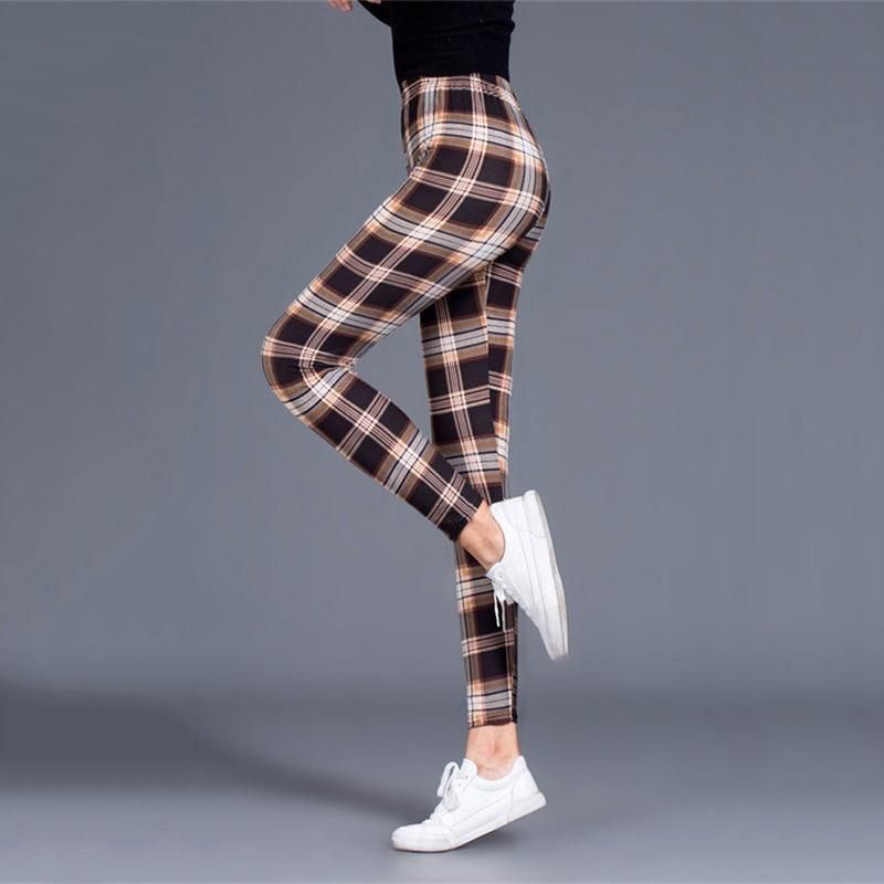 High waist yoga mesh for women Breathable checkered training clothing Elastic trousers from Realce-Black White Plaid