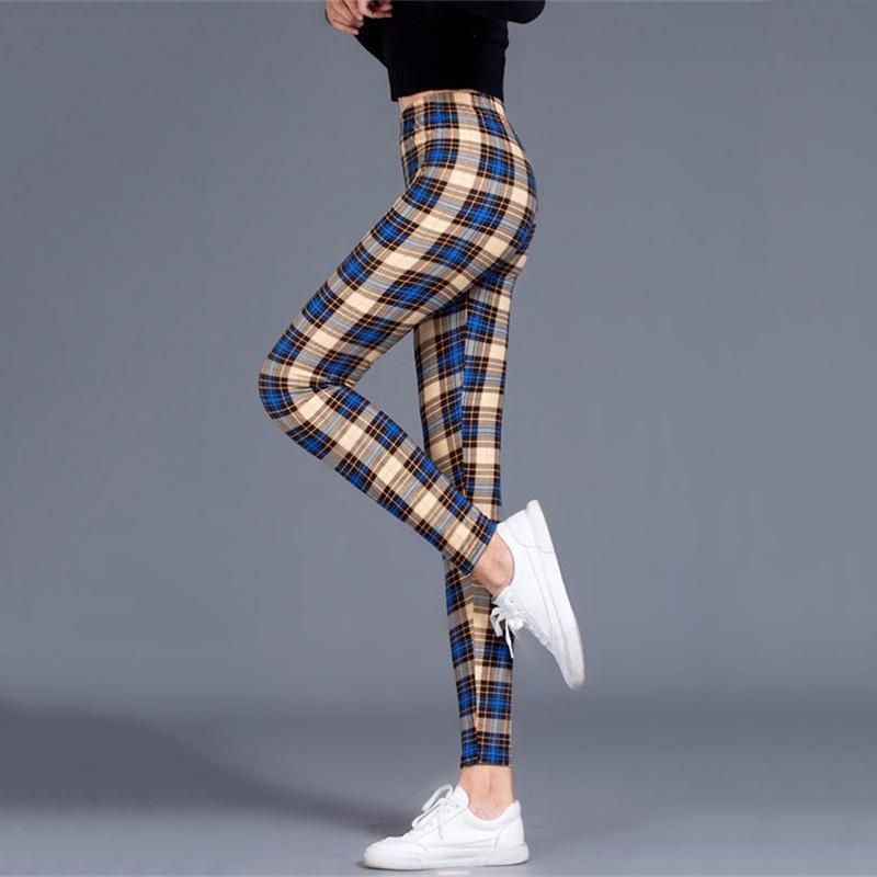 High waist yoga mesh for women Breathable checkered training clothing Elastic trousers from Realce-Black White Plaid
